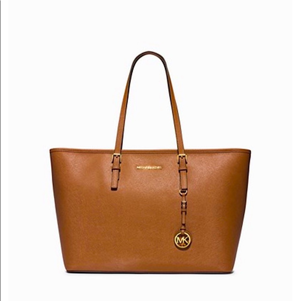 Michael Kors Jet Set Saffiano Leather Top-Zip Tote Bag
